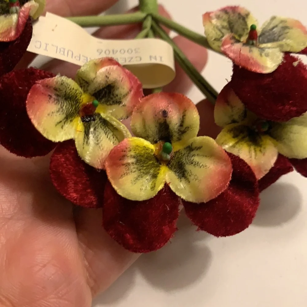 Vintage Velvet Flowers from Czech Republic Red Pansy Bouquet
